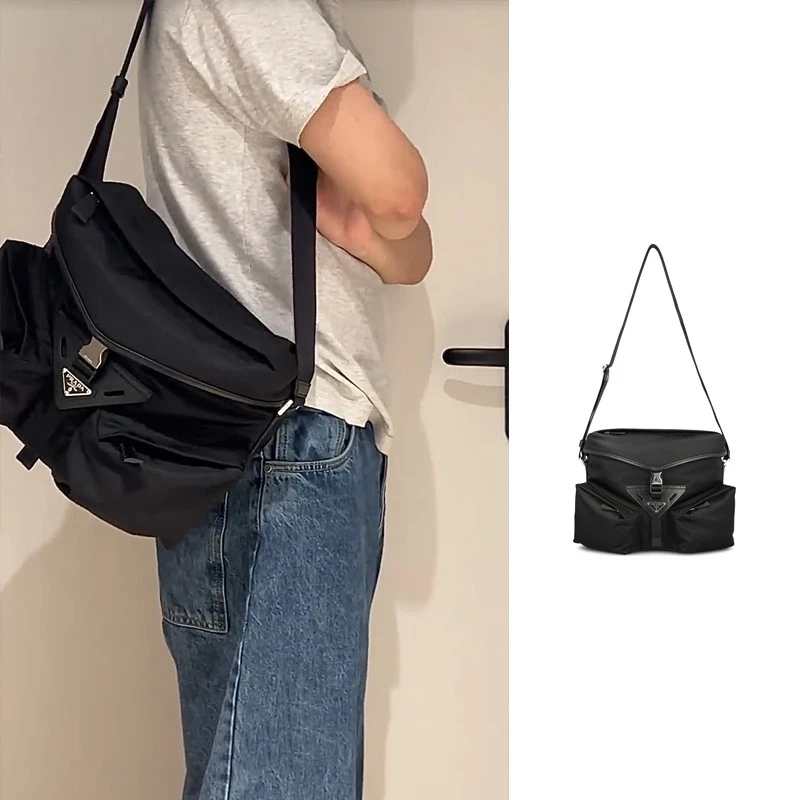 全新未使用 Prada/普拉达 黑色再生尼龙邮差包 2VD062-2DW3-F0002