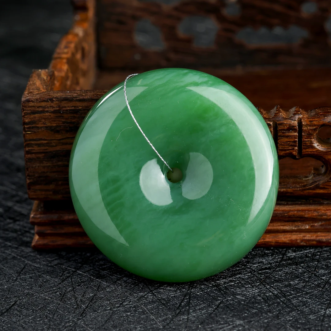 KJ-A1G1984和田玉碧玉平安扣吊坠圆形约49mm精致挂坠多样性发一