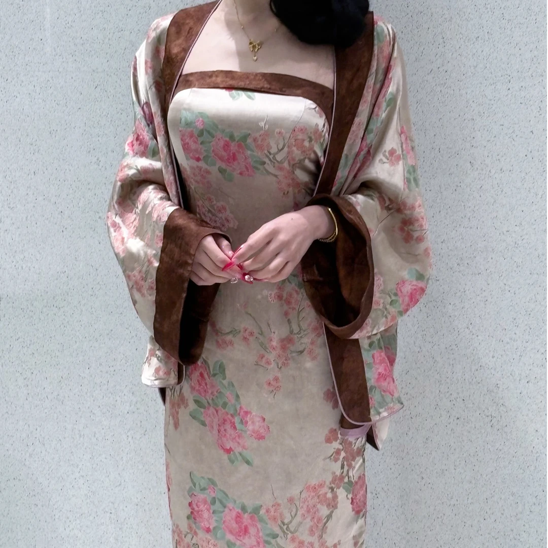 画报夫人原创自制中式人丝旗袍吊带连衣裙  花容月貌