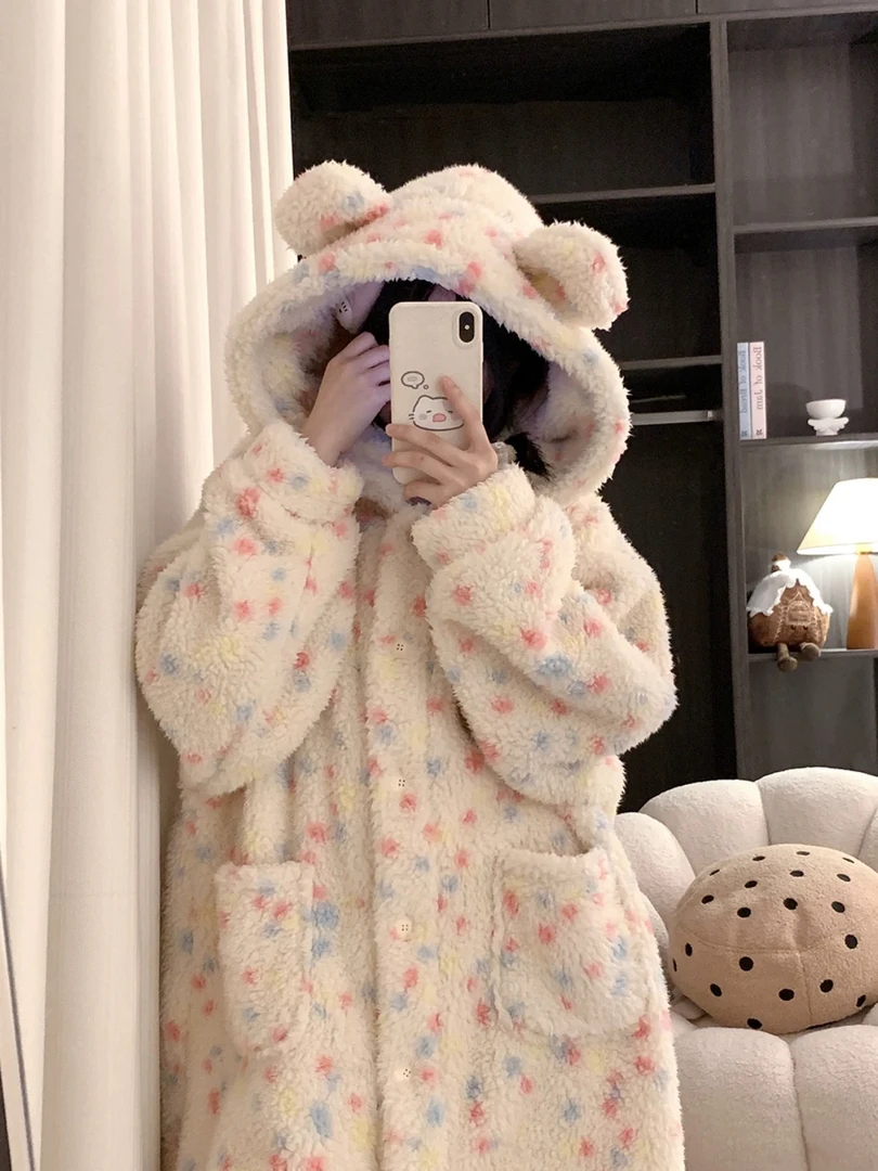 彩色波点有耳朵袍+裤