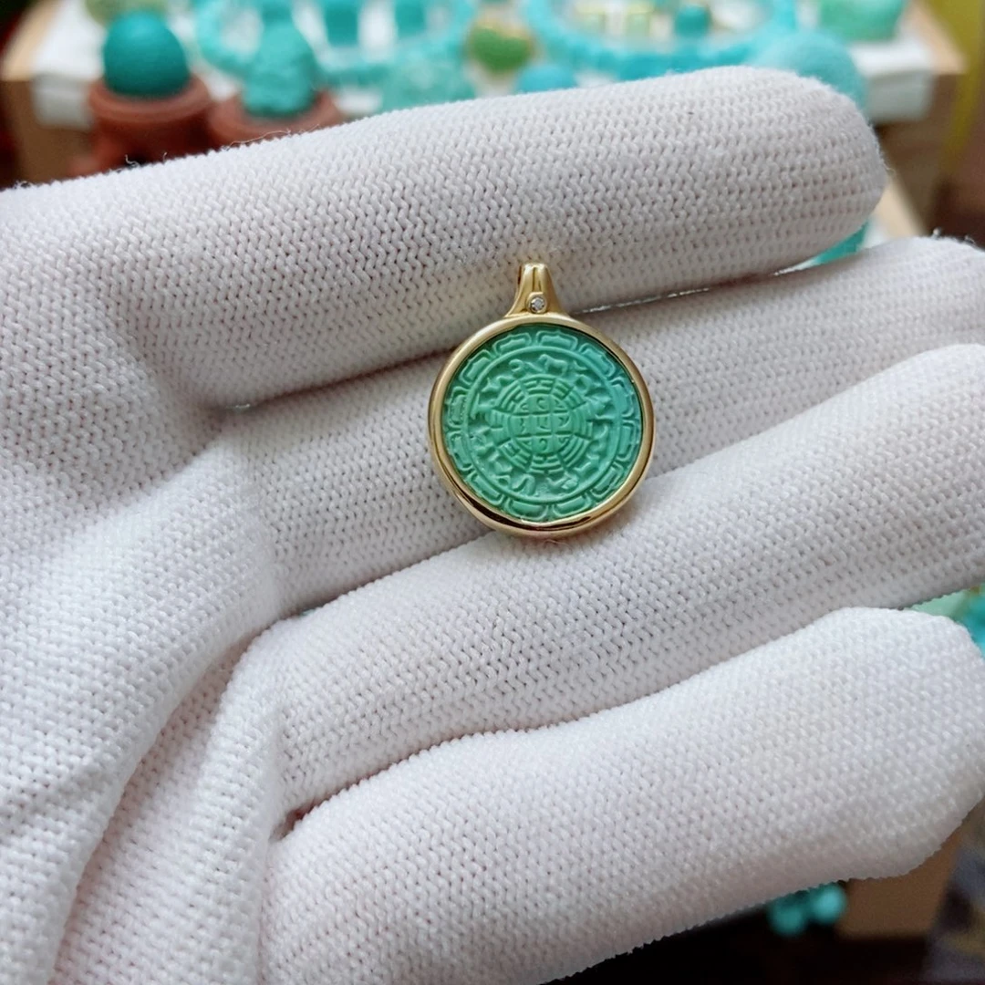 绿松石18K金镶嵌九宫八卦牌