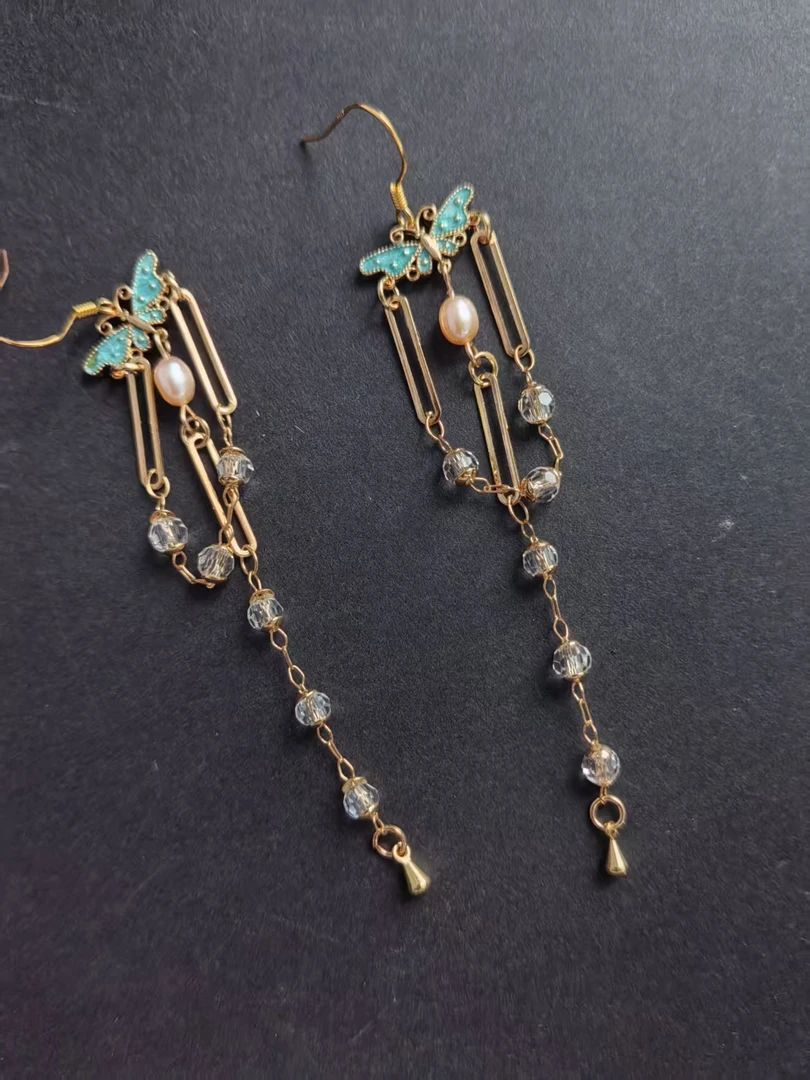 风雪初晴 铜合金耳饰 风雪初晴蝶叶耳环手工汉服百搭复古风