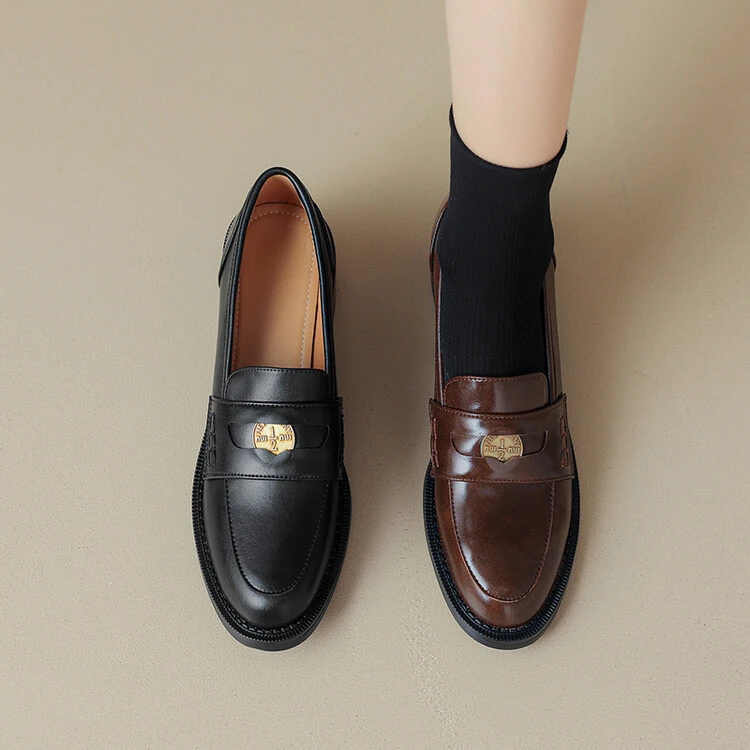 金币乐福鞋粗跟平跟复古秋季平底百搭厚底圆头春秋舒适