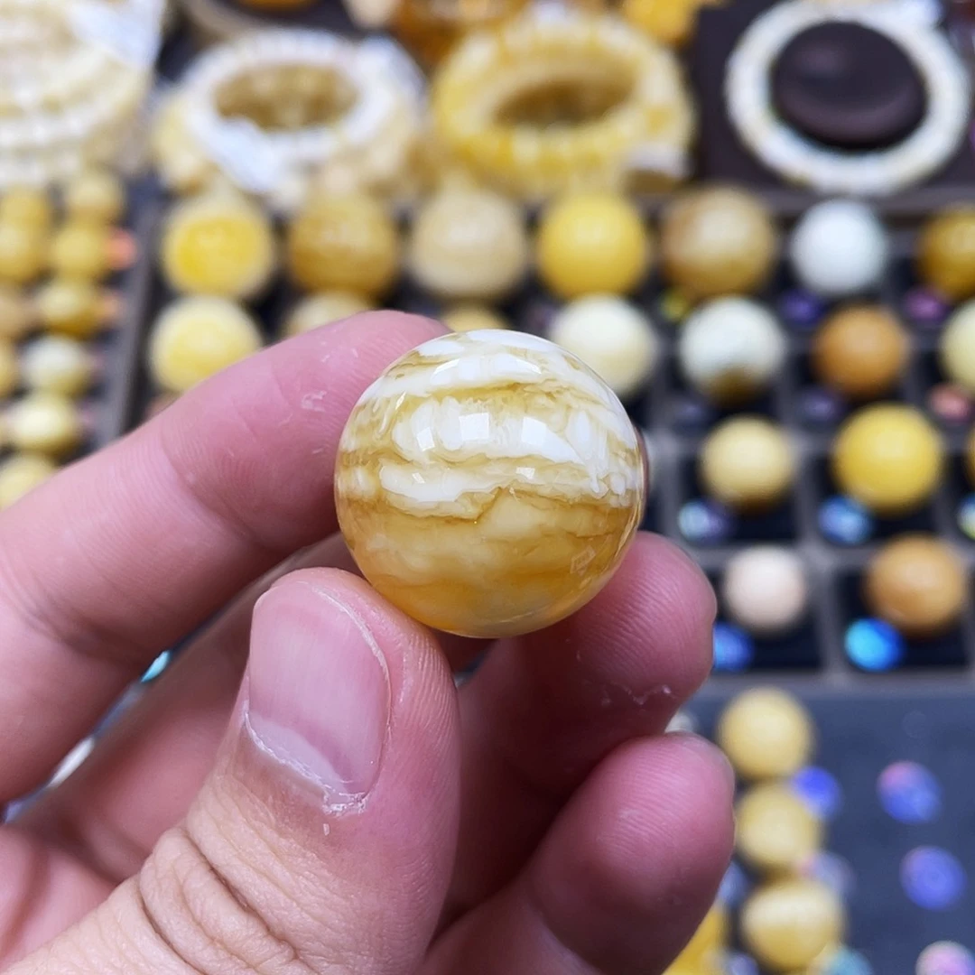 蜜蜡珠宝奇石未镶嵌22.2mm橘金瓷白虎皮款｜圆珠·段掌柜