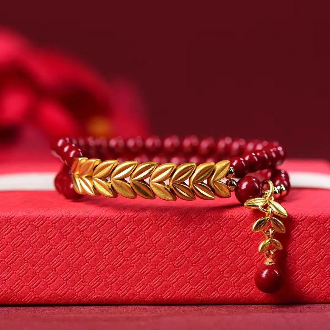 含辰砂工艺品朱砂麦穗 岁岁平安手链 转运珠手串新年礼物双层手链