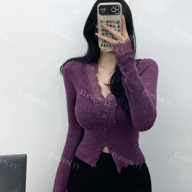 一件jue美马海毛！温柔蕾丝深V显身材上衣修身显瘦内搭打底毛衣女