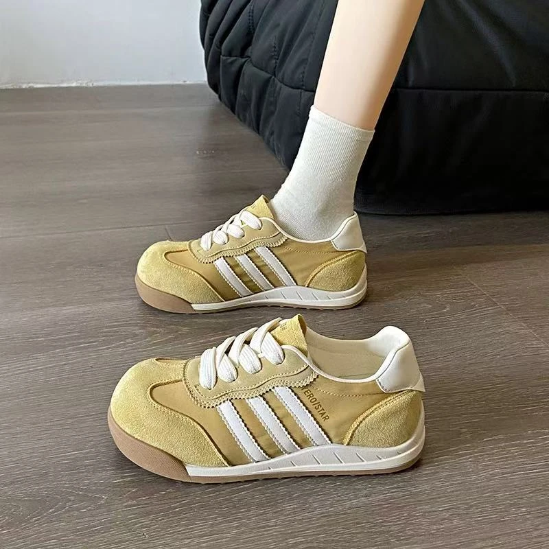 KP003 黄色德训鞋女真皮复古阿甘鞋2025夏季新款小白鞋百搭休闲鞋