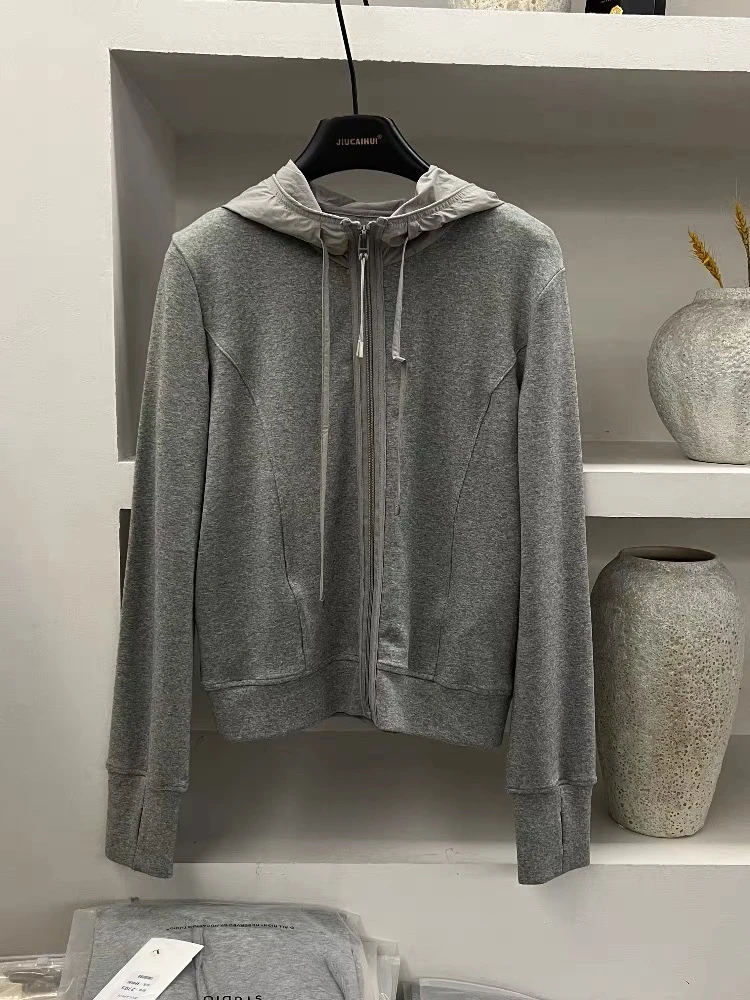 【云云精选】6600 连帽拼接拉链卫衣开衫百搭显瘦帽衫