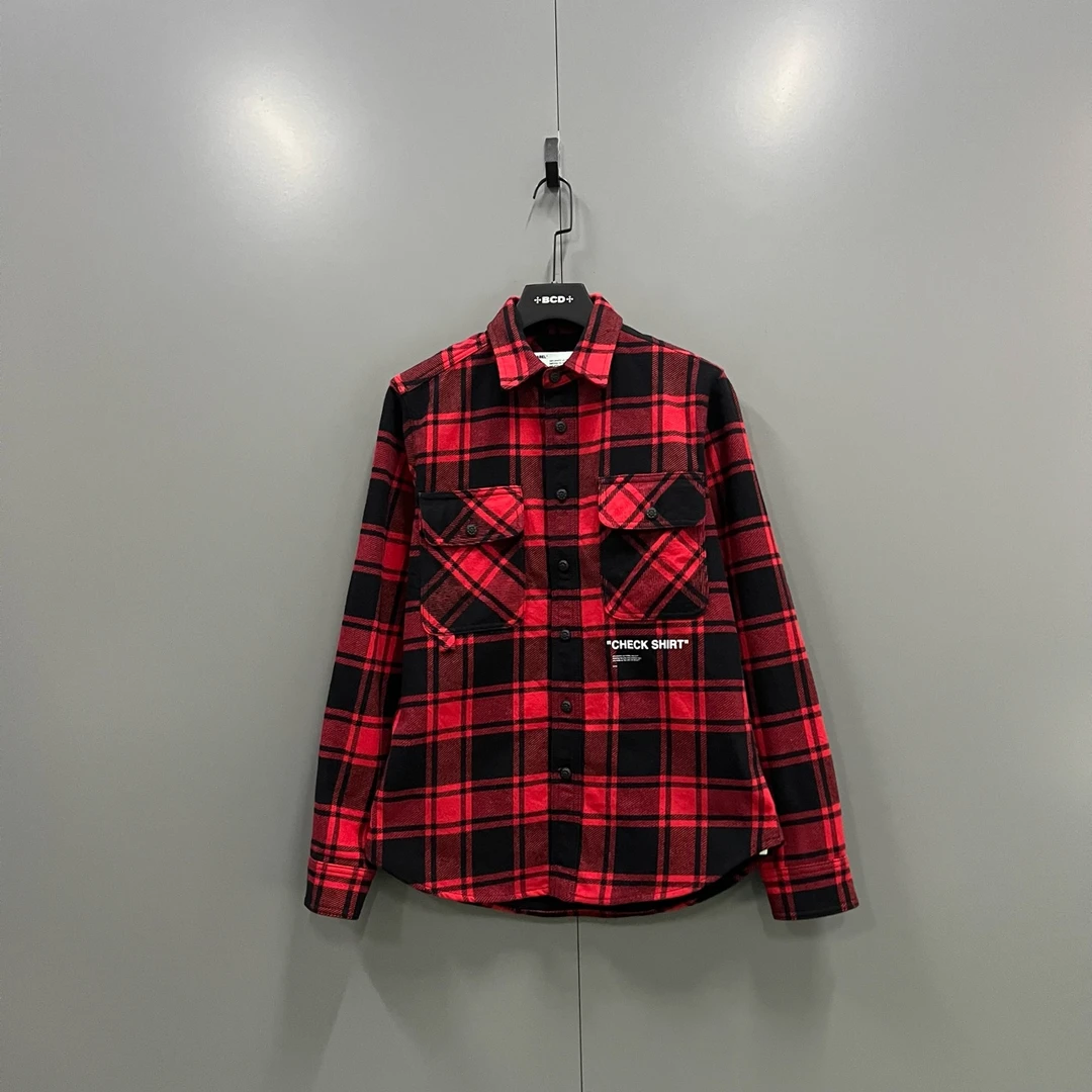 99新 OFF-WHITE jp904  黑红格纹长袖衬衫 XS码 101797