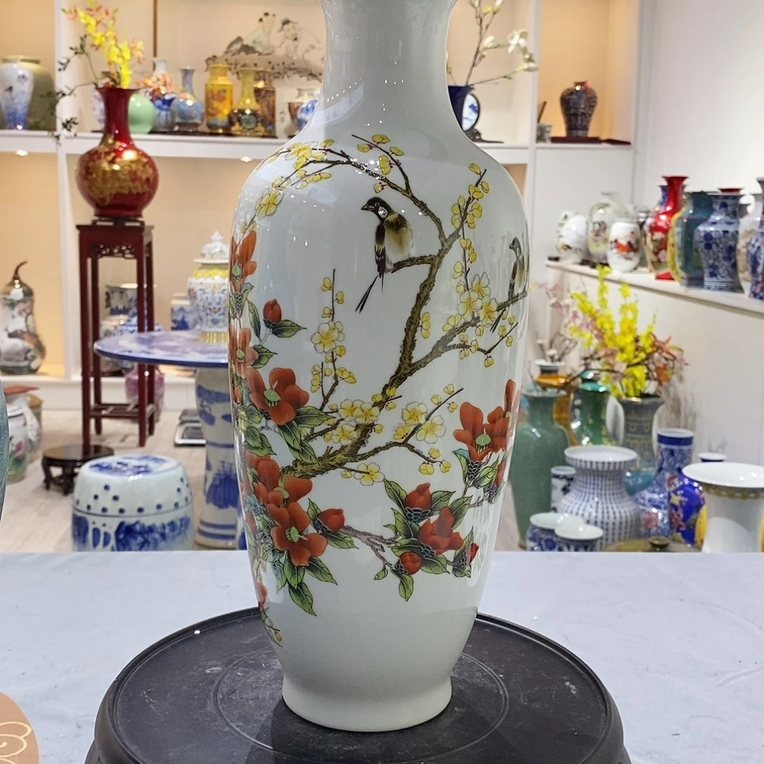 摆件陶36cm茶梅迎春冬瓜瓶