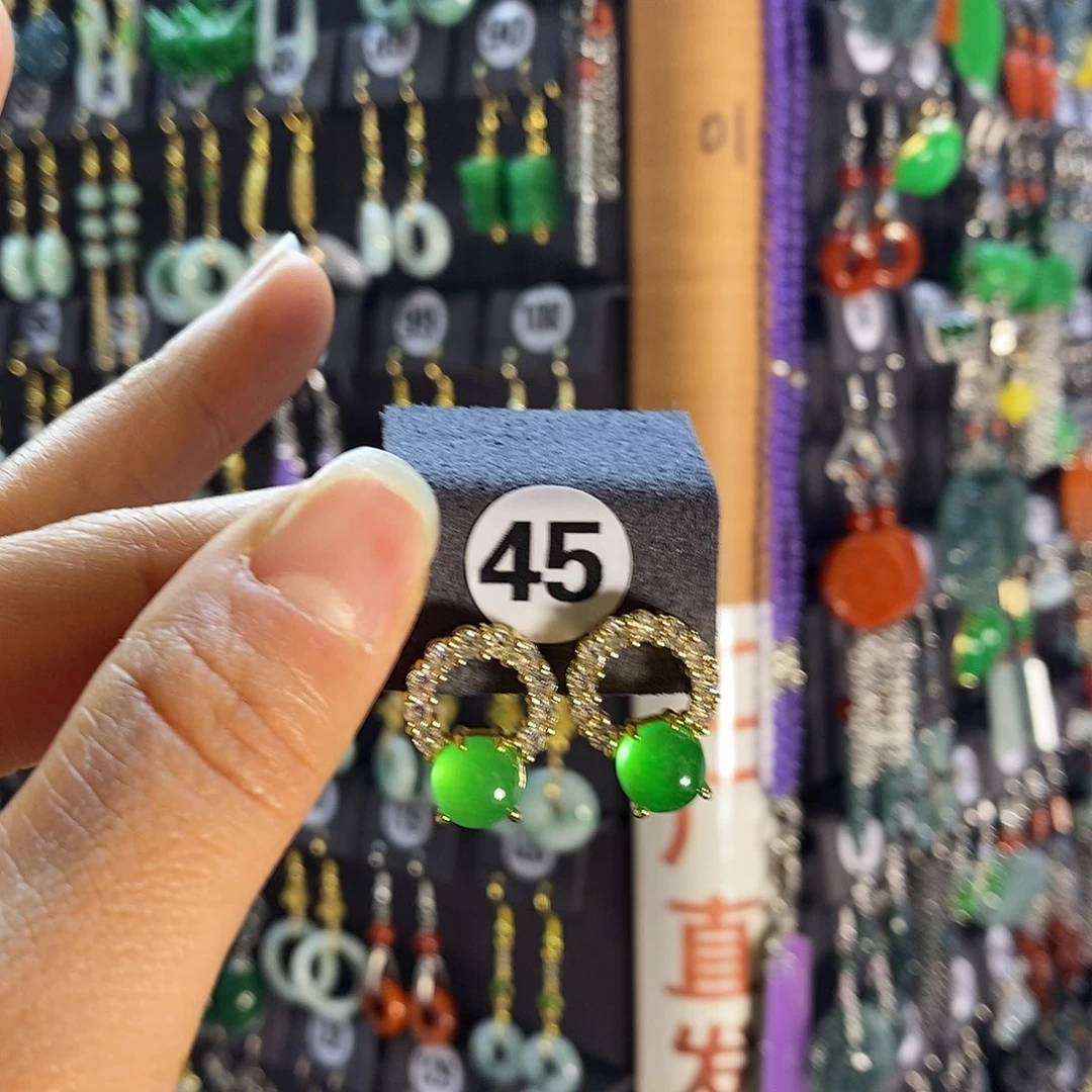 银S925镶嵌翡翠耳饰45