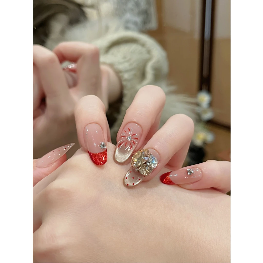 茉哉W【施家全华钻/刹那烟火】纯手工定制美甲拆卸穿戴甲A5441