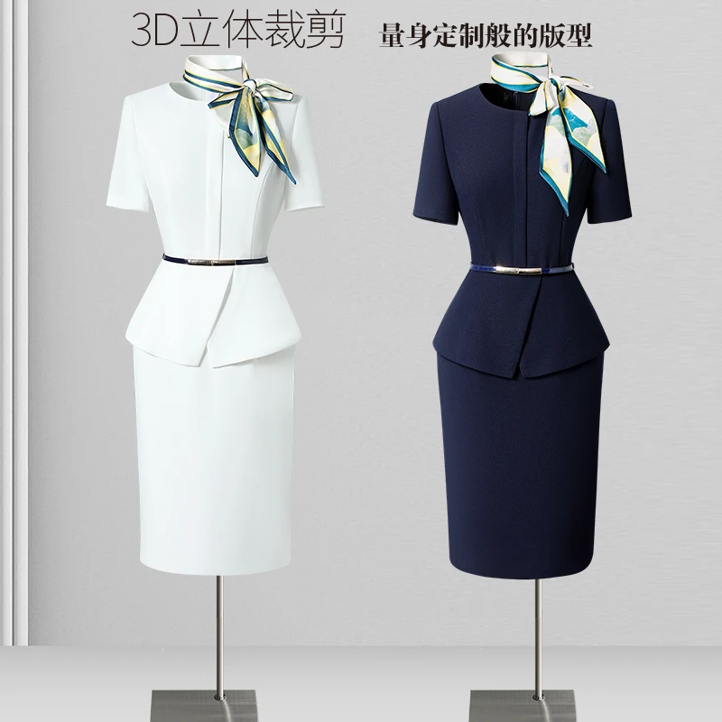 职业连衣裙女夏季短袖假两件包臀裙时尚风立体裁剪气质时尚工作服