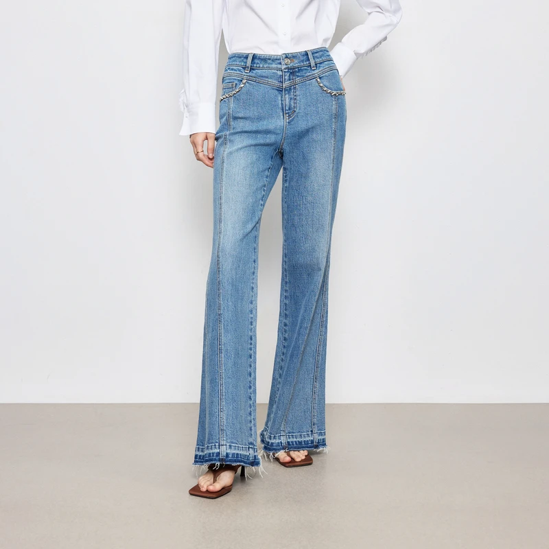 【商场同款】HPLY荷比俪春季女微喇叭拼接休闲长裤HYE12410043