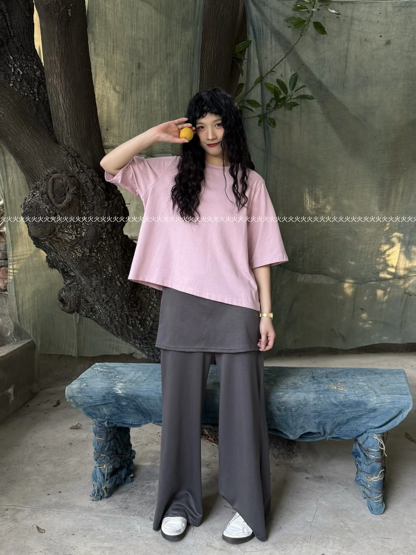 火火【天空之城】春夏新款假两件西裤超舒服显高显瘦半松紧女休闲