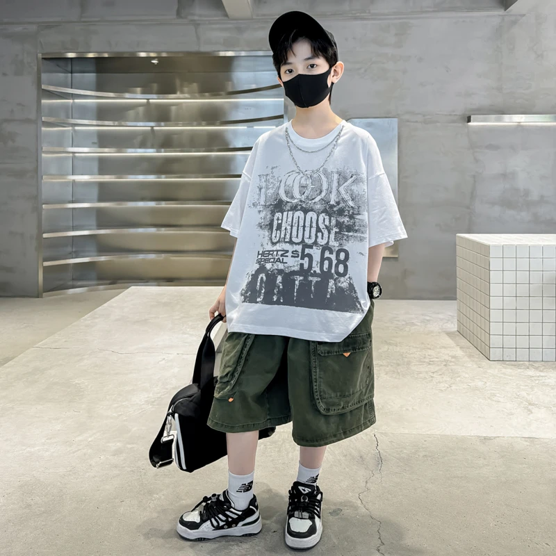 男童短袖t恤夏季薄款宽松2025中大童休闲韩版半袖时尚儿童夏装潮5
