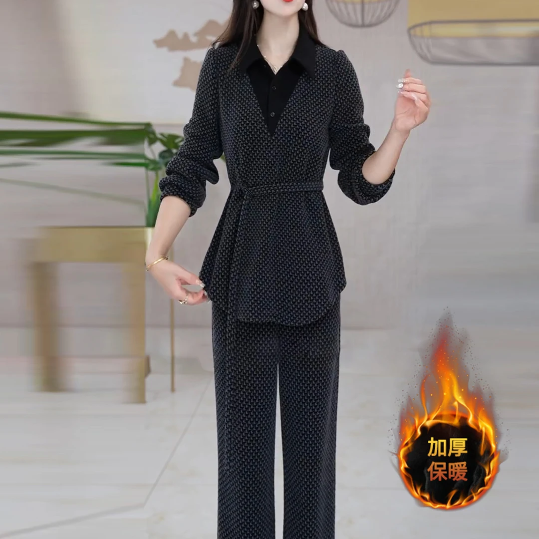 【两件套】28248梦晚秋季轻奢贵夫人气质时尚大气休闲修身显瘦套裤