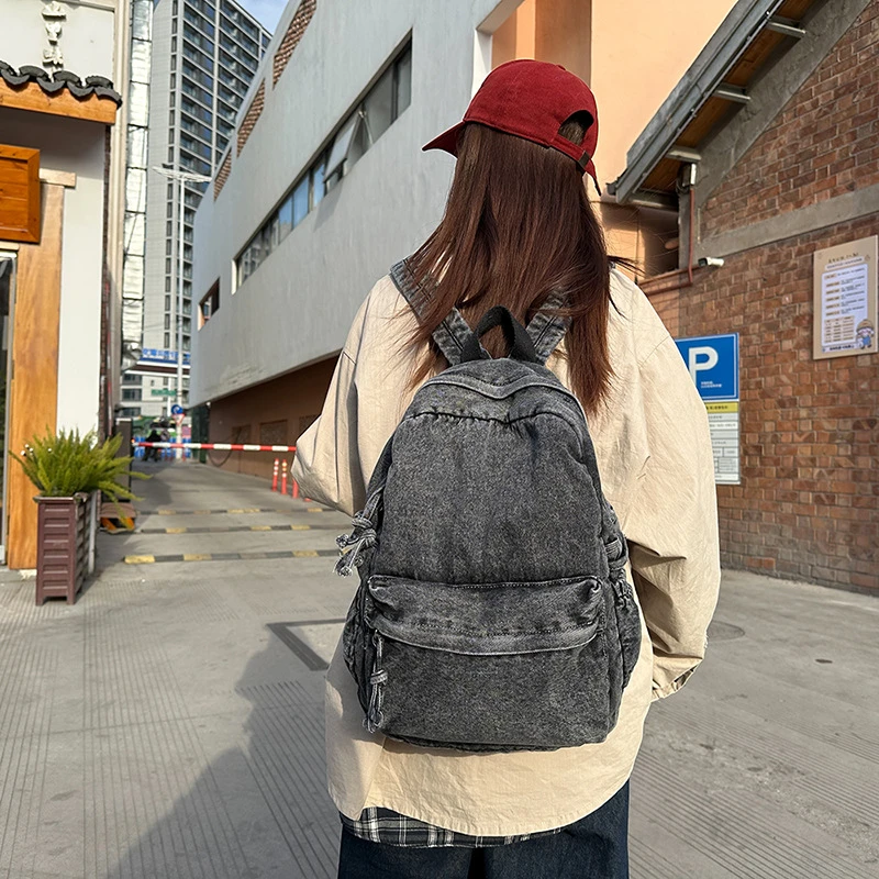 牛仔布旅行双肩包男2025新款时尚夏外出逛街大容量书包大学生背包