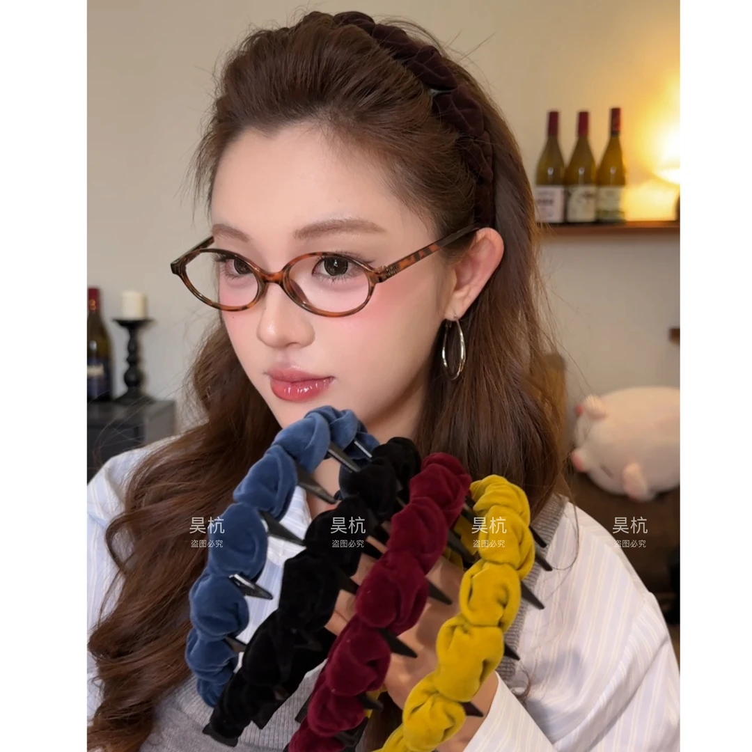 升级加厚!丝绒立体扭结~秋冬麻花丝绒立体加厚扭结齿梳高颅顶发箍