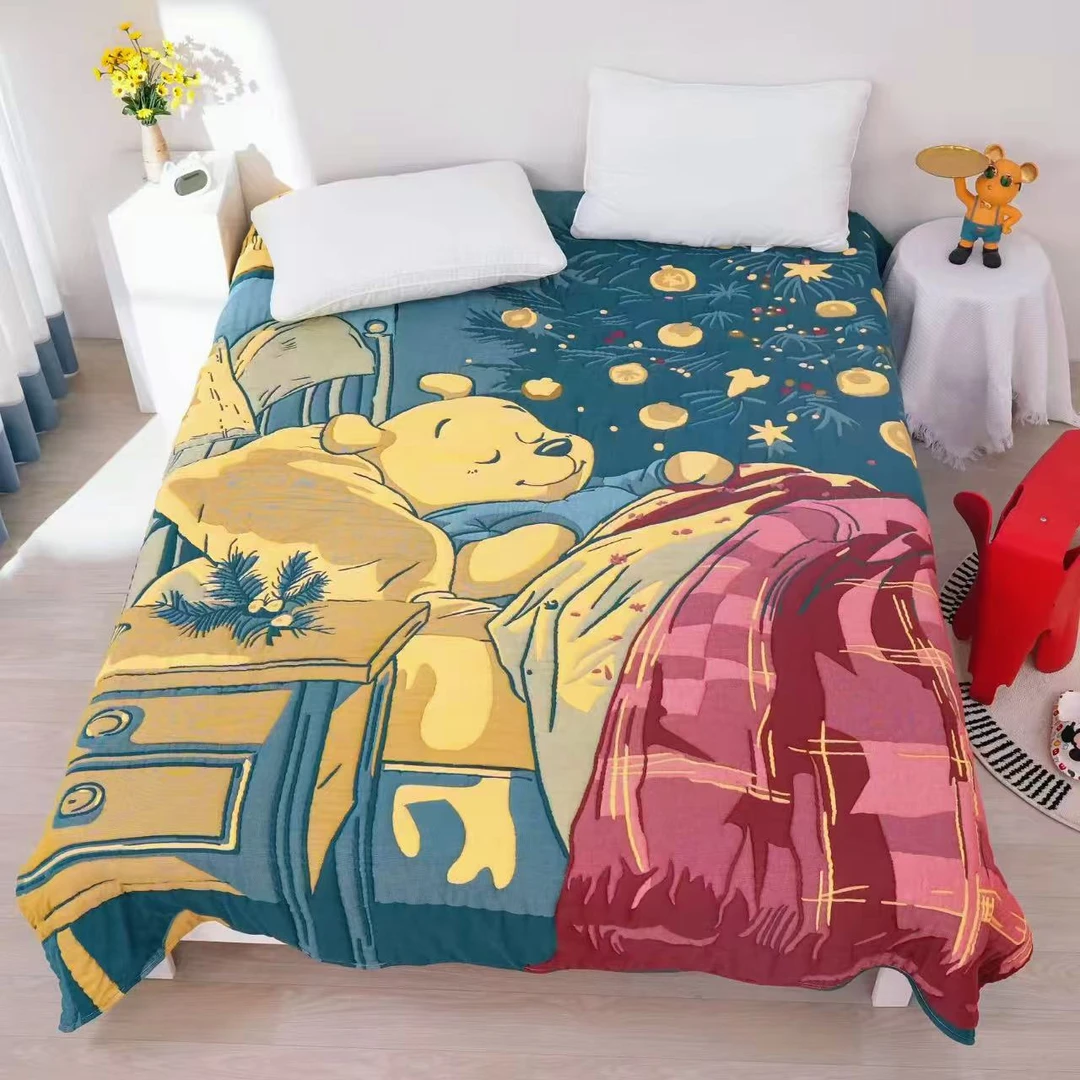 【晚安维尼】200*230精梳超柔透气亲肤可爱泡芙被亲肤棉纱通用盖被