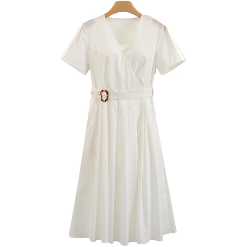 F1907-【珞】简约气质纯色V领连衣裙#BLX56L058