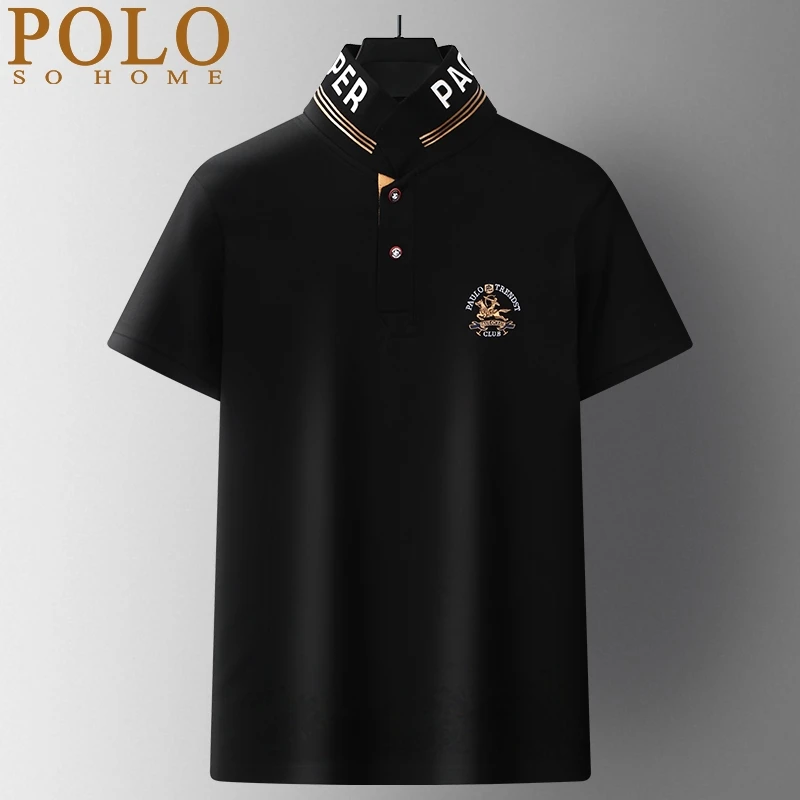 保罗POLO衫男短袖立领夏季丝光棉T恤高端小马标刺绣休闲翻领半袖T