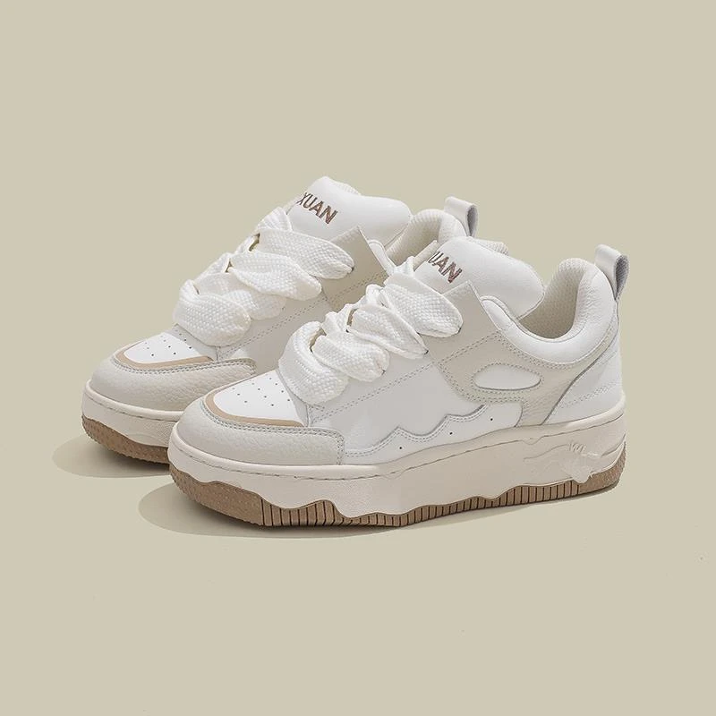 欧货面包鞋女款2025秋季新款学生板鞋时尚厚底休闲潮流增高小白鞋