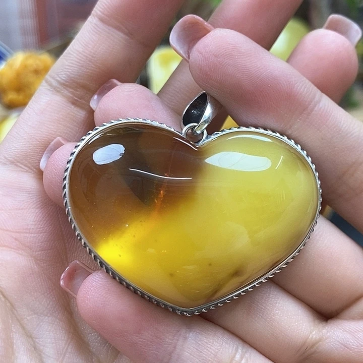 琥珀银S925镶嵌戒指吊坠