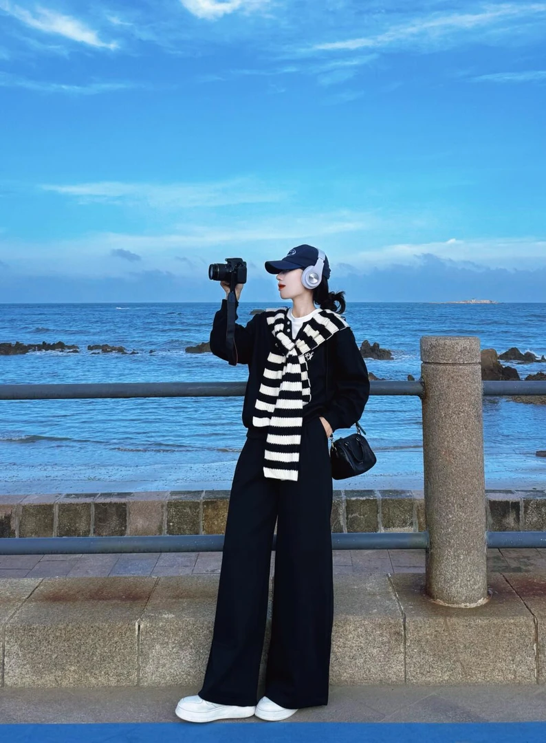 【唐顿庄园】秋季时尚休闲运动套装黑色卫衣上衣直筒黑色长裤两件套