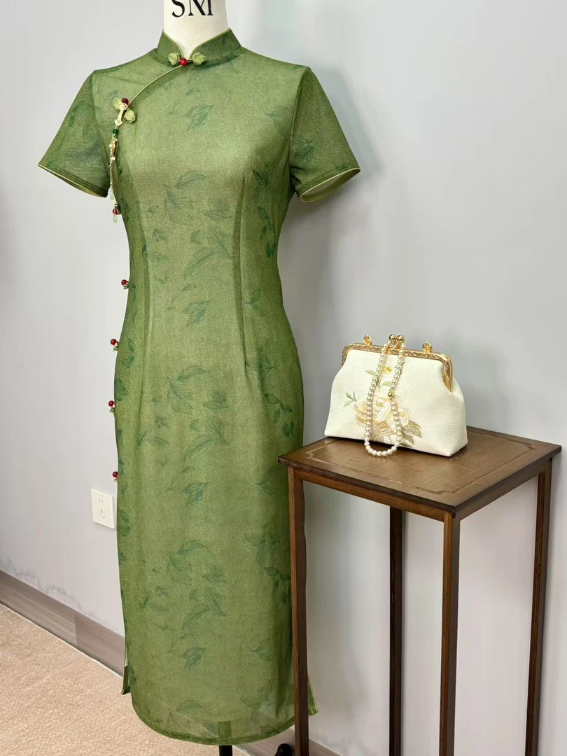 绿色旗袍新中式轻奢高级感连衣裙中国风苏州改良气质日常年轻款夏