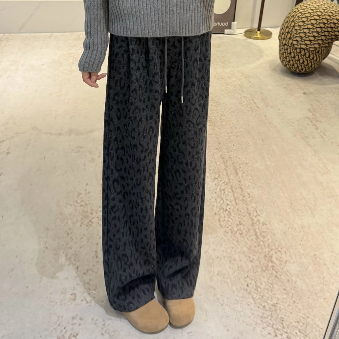 豹纹爆款-磨毛加厚丹宁风休闲裤女新款窄版直筒裤