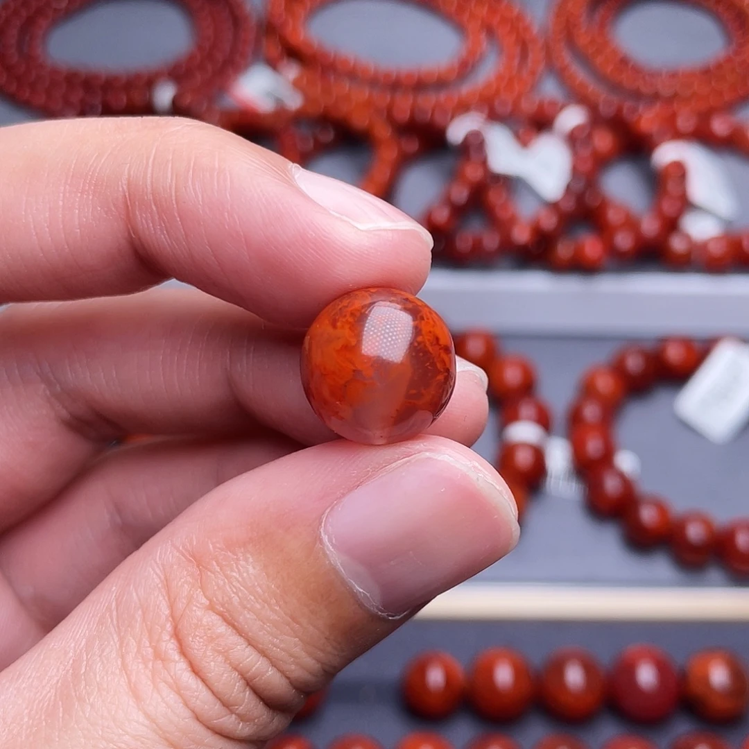 南红玛瑙未镶嵌挂件14.3mm瓦西柿子红火焰纹单珠