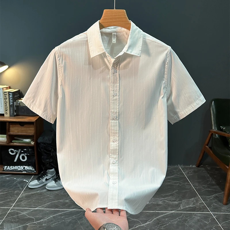 男士短袖白衬衫夏季薄款简约百搭清新舒适透气上衣开衫衬衣宽松潮