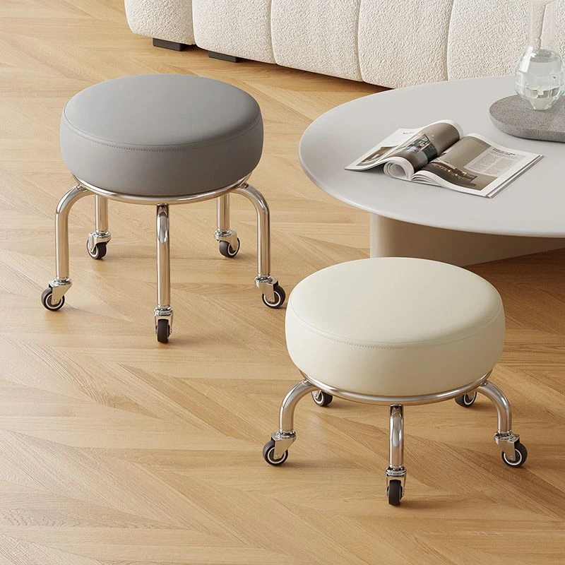 加高滑轮凳万向轮小凳子美缝修脚板凳带娃神器铁架网红换鞋圆矮凳