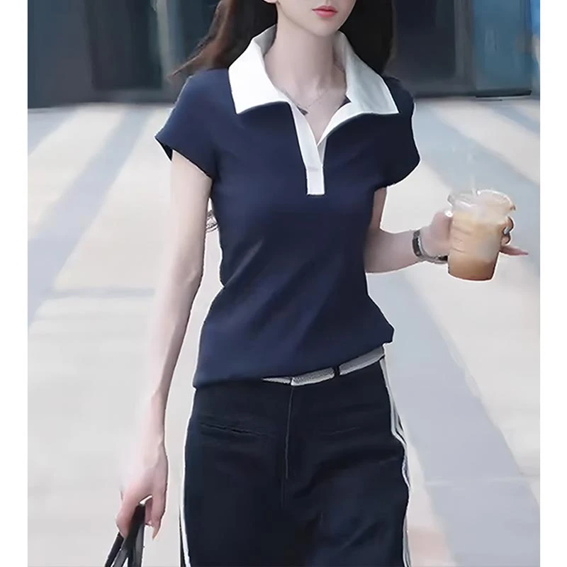 2025年夏季新款女装小个子正肩短袖t恤时尚休闲通勤洋气上衣显瘦