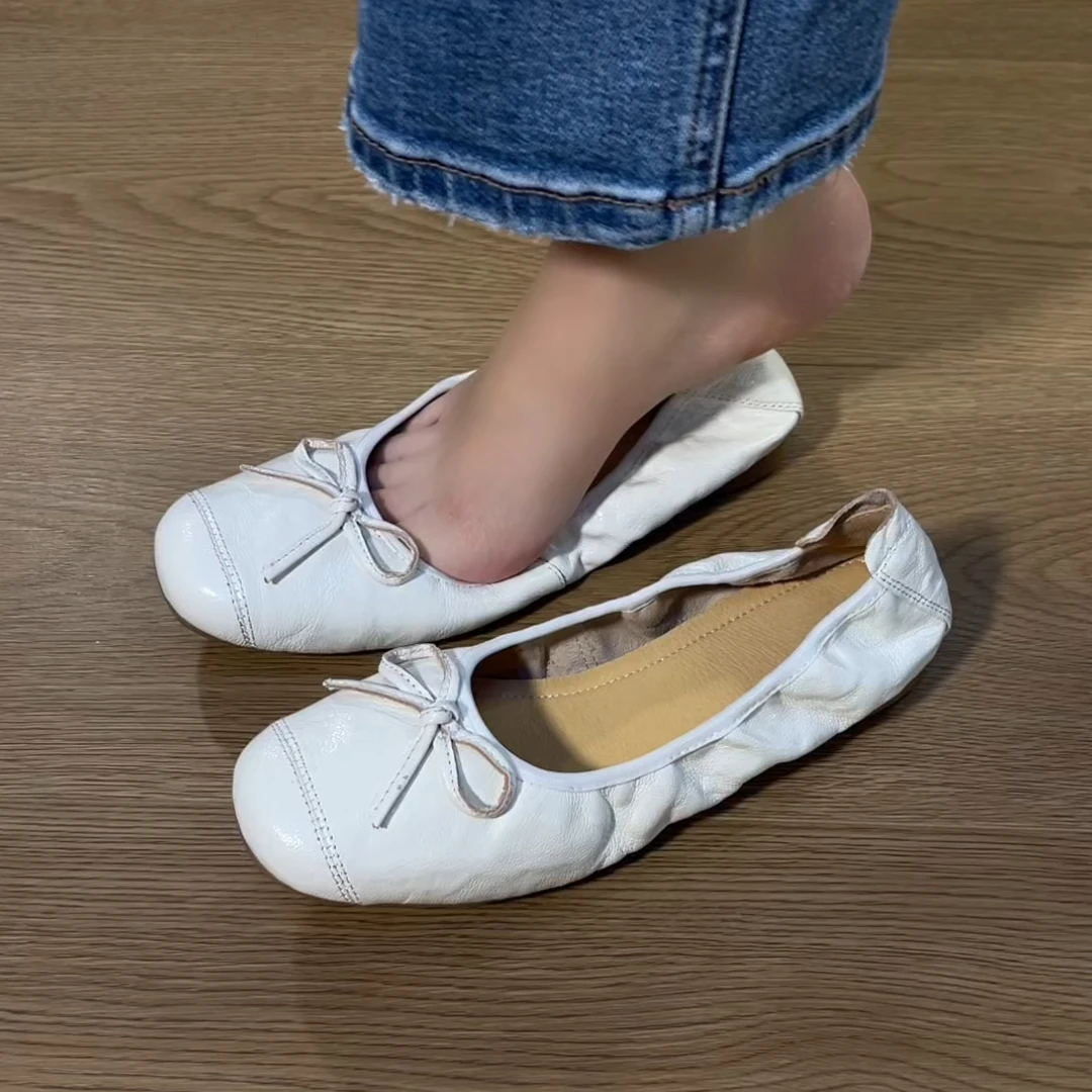 2025新款浅口舒适百搭软底单鞋新中式平底超软真皮蝴蝶结女单鞋