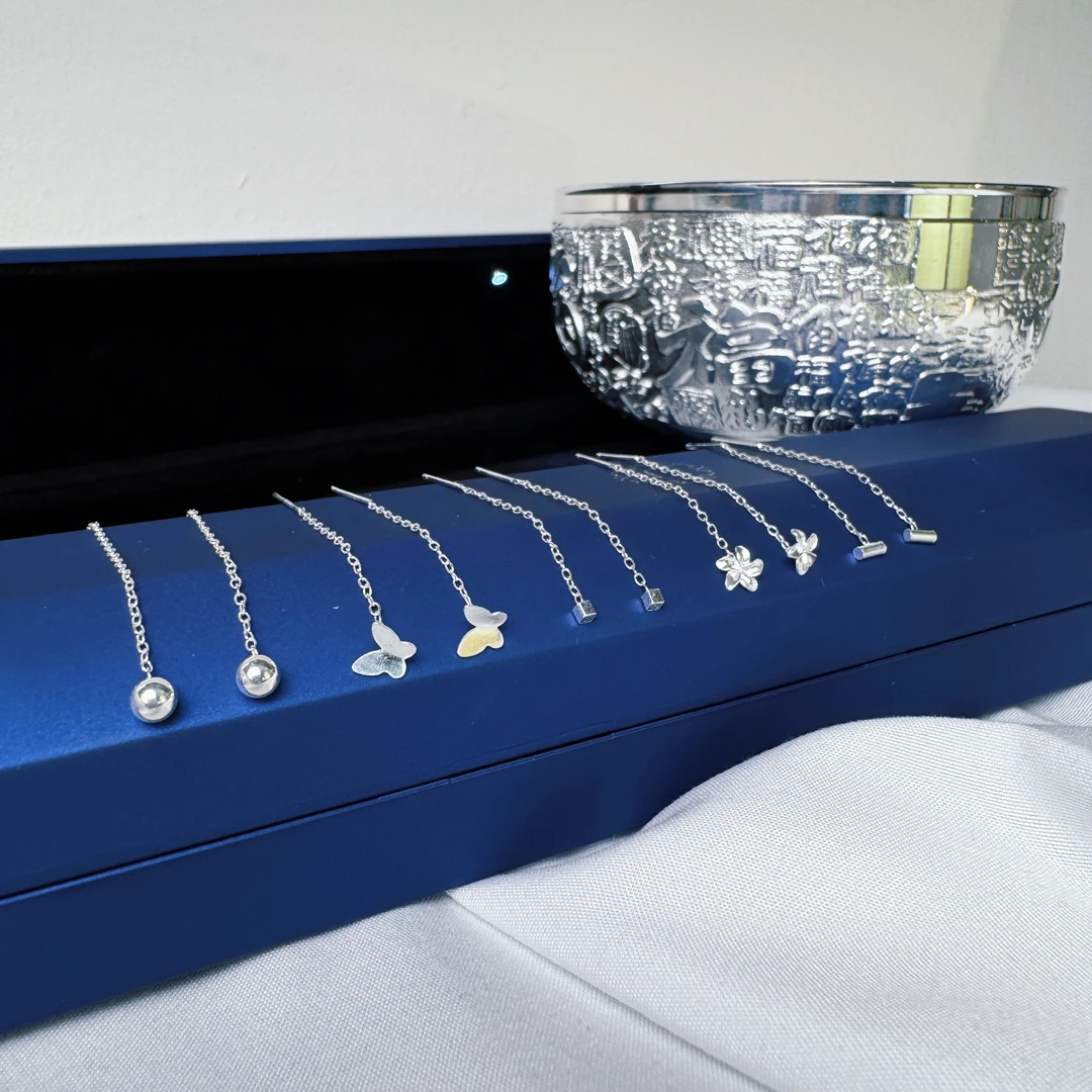 足银耳饰 佬银匠  纯手工足银百搭小清新【5对】不同风格轻职风耳线