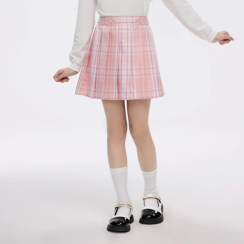POLOWALK童装2025年秋冬新品女童半裙百褶裙格子B61W517J0011
