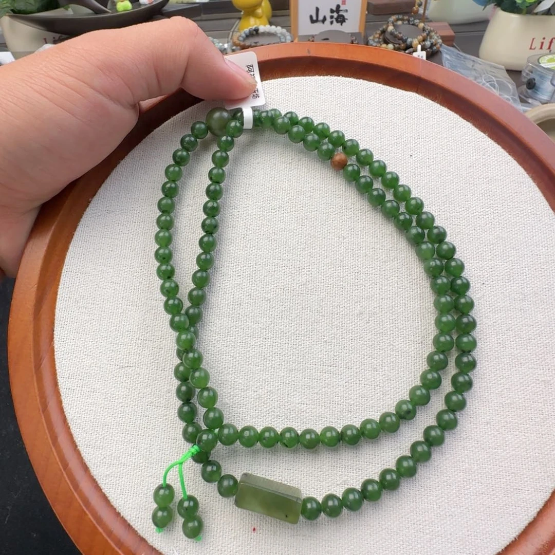 和田玉未镶嵌手链卡6悟道带皮俄料108，9