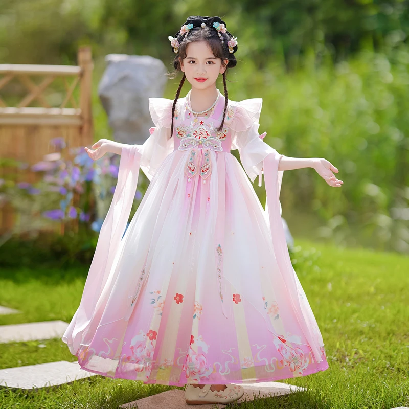女童汉服中国风唐装襦裙夏季小女孩连衣裙2025宝宝超洋气古风裙子