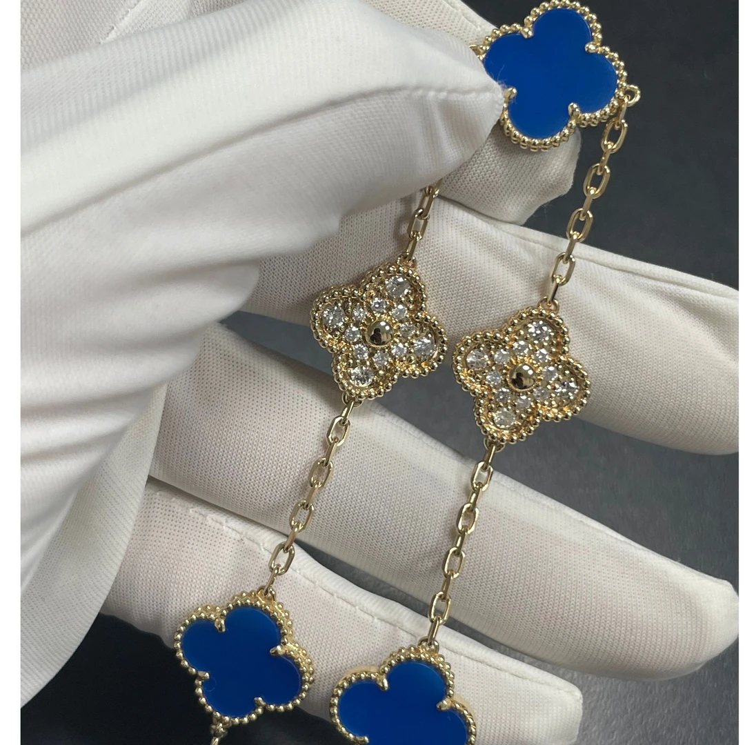 【CHERISH】18k  k黄蓝隔钻四叶草五花手链