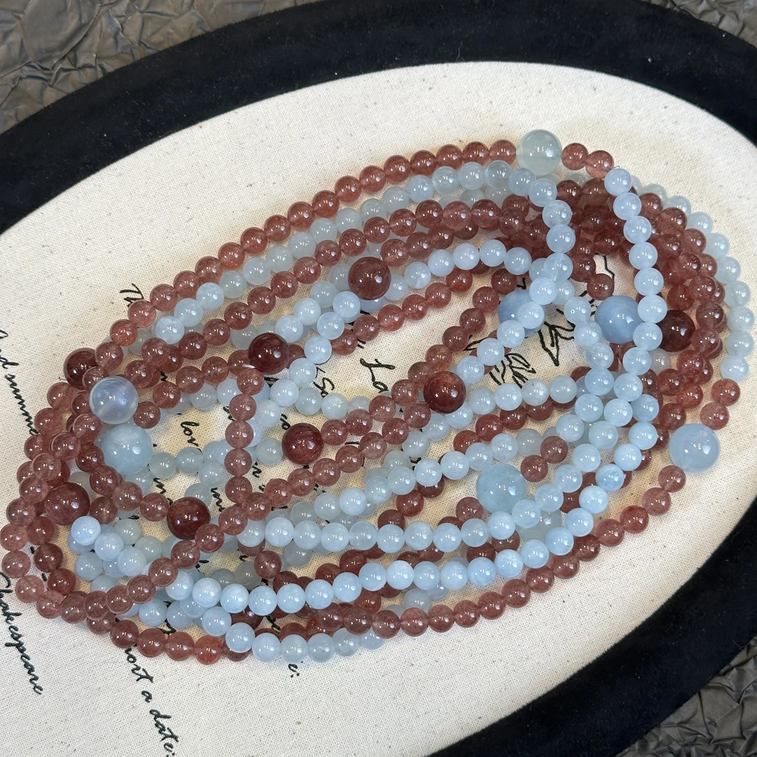 【草莓海蓝 】天然水晶原创小众设计