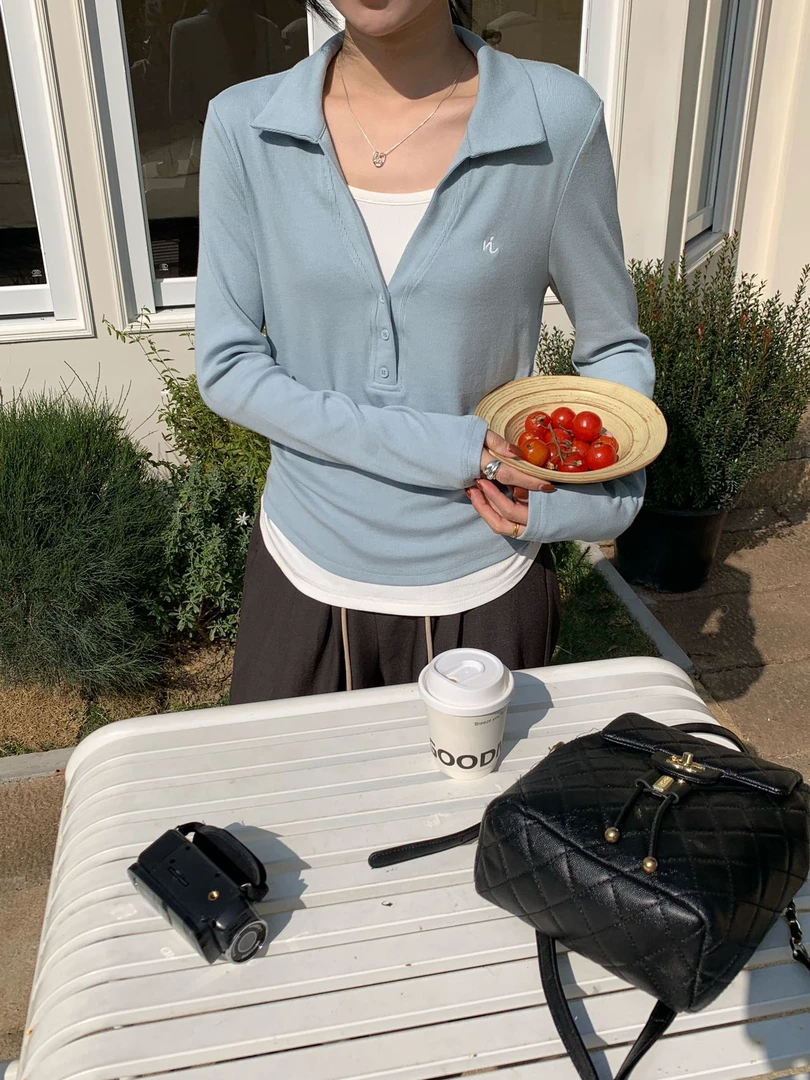 一个梨6011爆款小翻领显瘦T恤