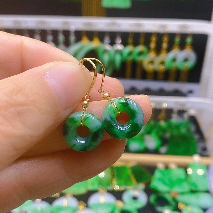 翡翠耳饰18K金镶嵌耳坠