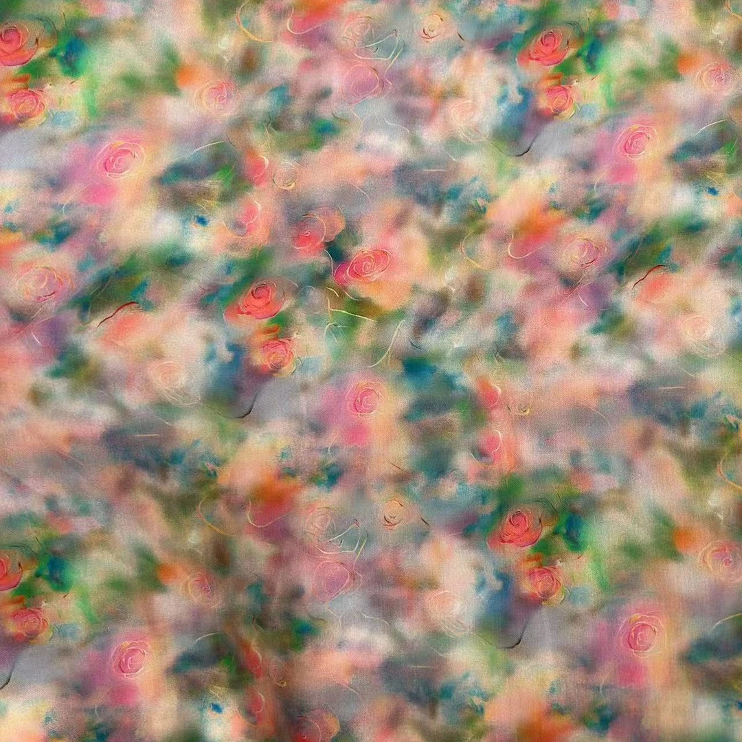 （朦胧玫瑰）斜纹缎布料，柔软透气丝滑亲肤，连衣裙旗袍