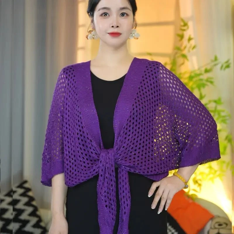 夏季2025新款亮彩镂空披肩女时尚百搭防晒遮阳空调衫薄款针织开衫