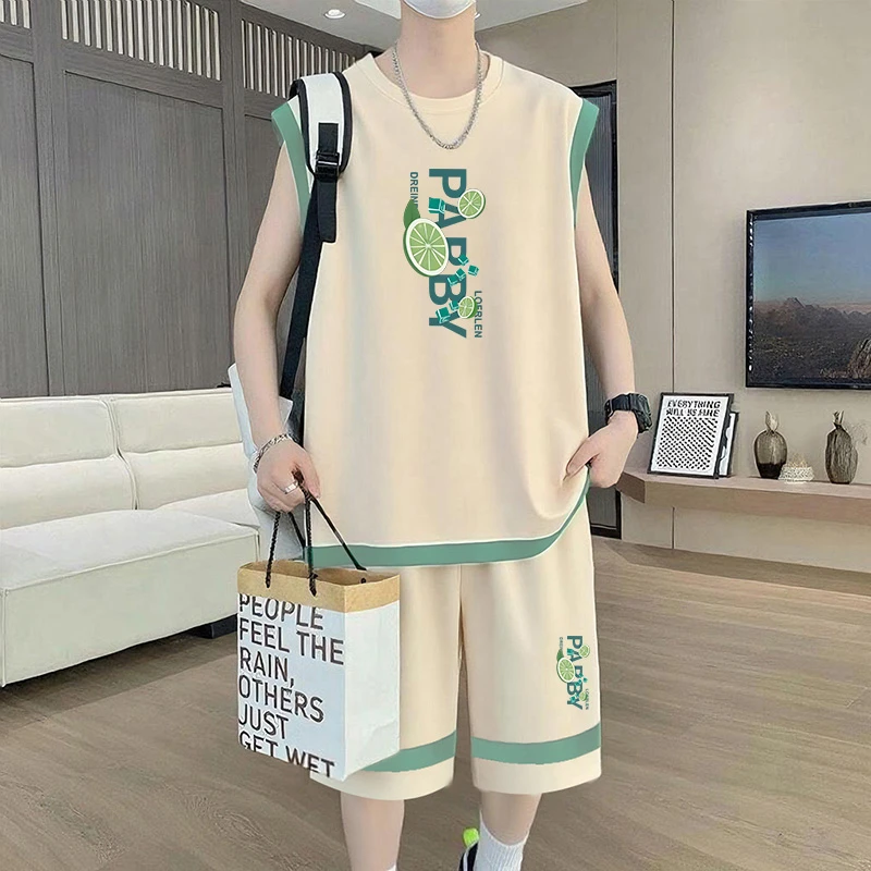 短裤青少年夏季无袖休闲运动套装宽松男生运动学生ins无袖