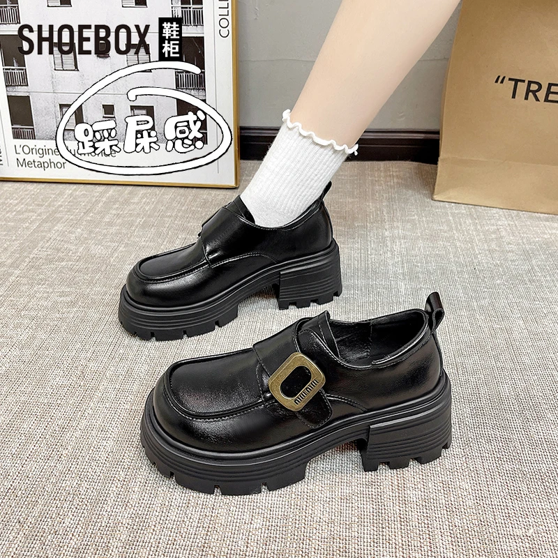 SHOEBOX鞋柜2025春季新款厚底乐福鞋女英伦风玛丽珍小皮鞋单鞋