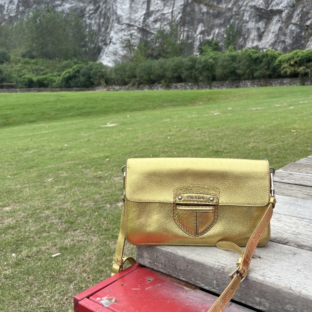 95新 Prada/普拉达 普拉达 95新/二手 LL 金色猪鼻子扣斜挎包