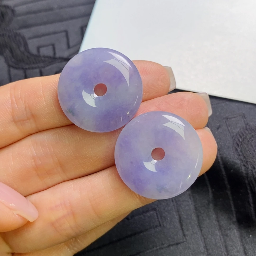 翡翠未镶嵌耳饰紫罗兰飘花甜甜圈